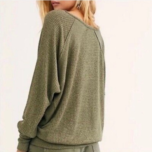 Free People Santa Clara Thermal‎ Top Ferngully Green V-neck Size Medium - Picture 2 of 7